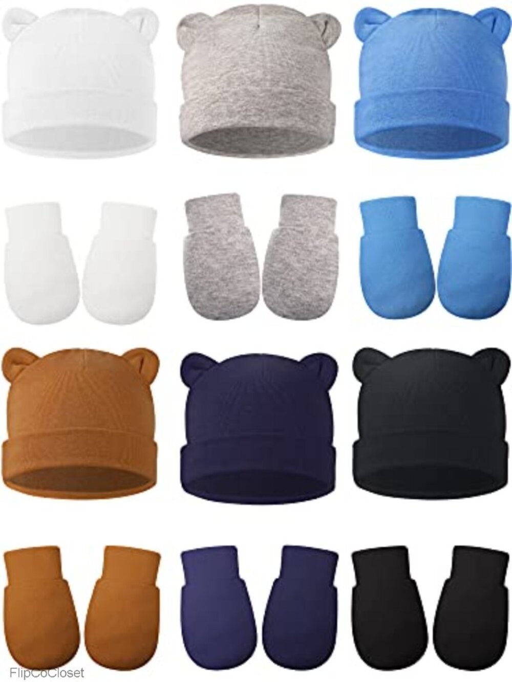 Newborn Baby Beanie Hats and Mittens Set Cotton 12 Piece 0-6 Months